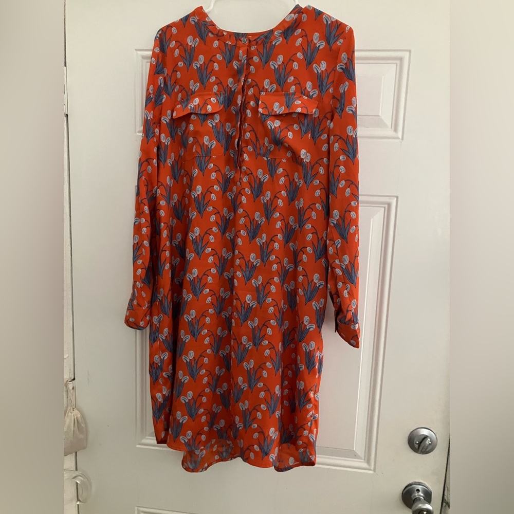 ANN TAYLOR-LOFT ORANGE& BLUE LILLIES SHIRT Dress